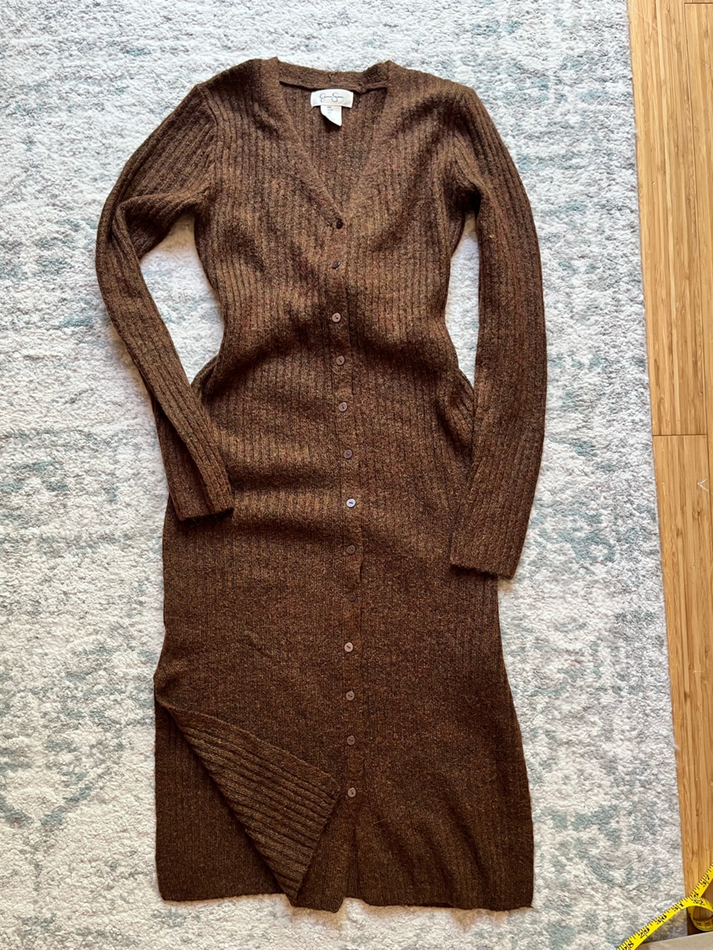 Jessica Simpson Brown Ribbed Button-Front Sweater Dress